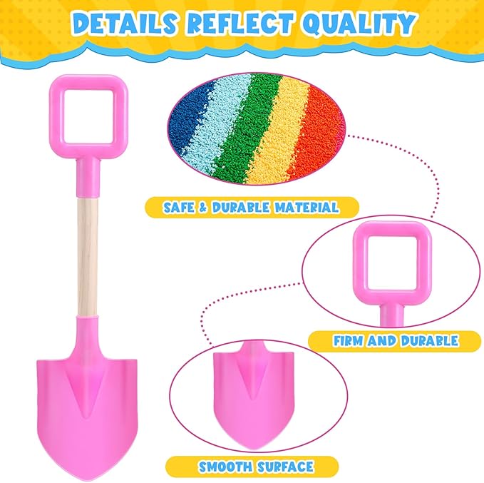 Honoson 4 Pack 16 Long Beach Spades Sand Shovels Toys Gardening Tools Sets Sandbox Sturdy Scoop Durable Wood Handle ABS Plastic Spade for Garden Sand Snow Backyard Summer Favors (Lovely Color)