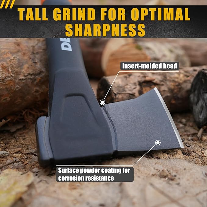 X25 Wood Splitting Axe, 28” Camping Outdoor Hatchet for Wood Splitting and Kindling, Forged Carbon Steel Heat Treated Hand Maul Tool, Nylon Hollow Handle Shock Reduction Handle
