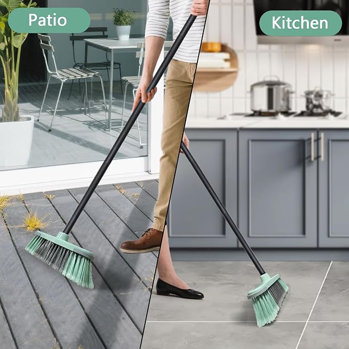 Indoor Broom Soft Bristle Brooms - Brooms for Sweeping Indoor Pet Hair, House Broom for Cleaning Hardwood, Tile, and Decking Surfaces Across.（Green）
