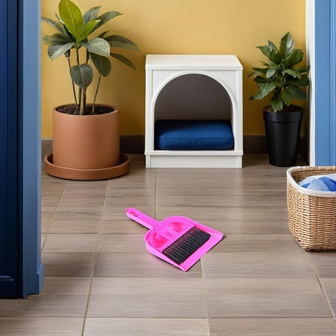 Mini Dustpan and Brush Set for Small Pets Cage Cleaning, 10pcs Bright Pink and Blue, Handheld Mini Broom and Dustpan for Hamsters, Chinchillas, Hedgehogs, and Reptile Habitat