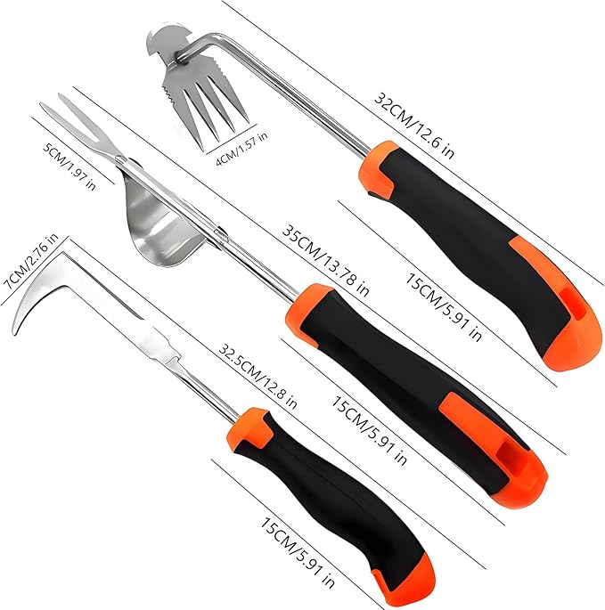 Weed Puller Tool, 3 Pack Hand Weeder Tool, Stainless Steel Dandelion Remover for Lawn Care, 4 Teeth Manual Crack Weeder for Garden, Flower Beds, Patio, L-Shaped Weeding Tool with Ergonomic Handle