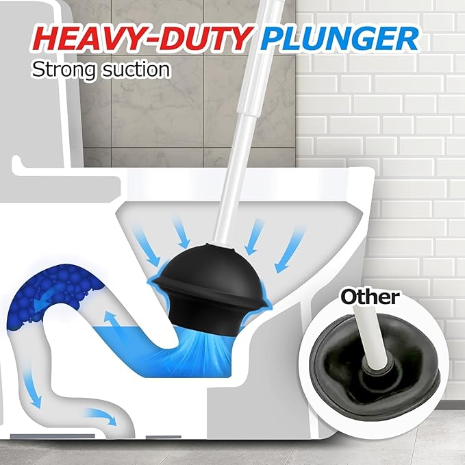 2Pack 2 in 1 Toilet Brush and Plunger Set,Clean Gloves, Extended Handle Plunger，Toilet Bowl Brush Plunger Set,Bathroom Cleaning Tools,Toilet Brush Plunger Combo,Cleaning Brush(Cream White)
