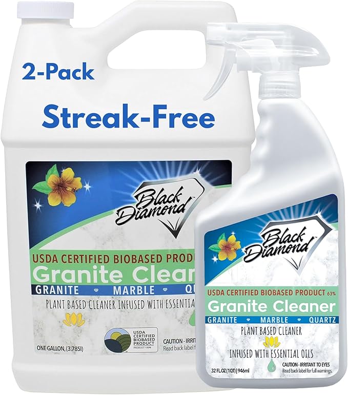 Black Diamond Stoneworks Granite Counter Cleaner: USDA Certified BIOBASED- Safe for Granite and other stone countertops. Safe for food contact formula to keep your countertops looking fresh and clean!