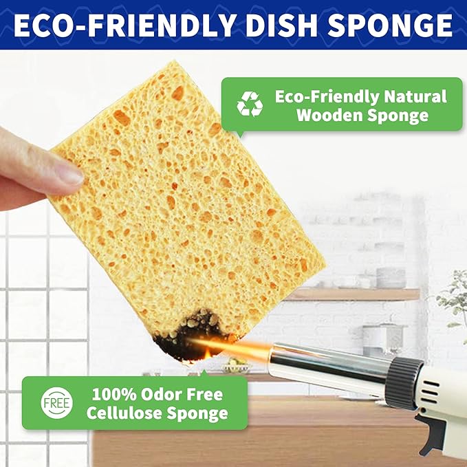 CELOX 24 Pack Durable Kitchen Sponges, Natural Wood Pulp Sponges for Dishes, Absorbent Cellulose Sponge Bulk for Cleaning Kitchen, Bathroom, DIY for Kids, 4.3" x 2.6" x 0.5"