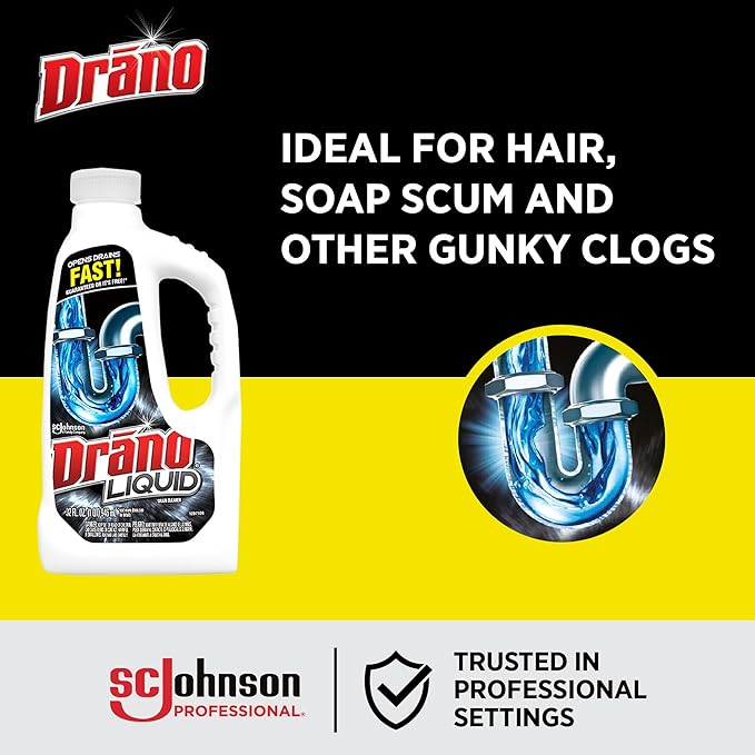 Drano Liquid Drain Clog Remover and Cleaner for Shower or Sink Drains Unclogs and Removes Hair Soap Scum Blockages, Multi, 32 Fl Oz (Pack of 12)