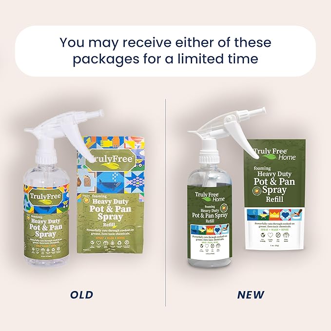 Truly Free Heavy Duty Pot & Pan Spray | Non Toxic Powerful Grease Remover, Multi-Purpose Kitchen Oven Cleaner Spray Degreaser for Stove Top, Grill Citrus Scent | Includes 1 Empty Bottle & 2 Refill
