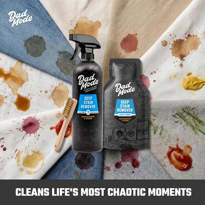 DadMode 7-Enzyme Laundry Stain & Odor Destroyer – Deep Cleaner for Extreme Clothing Messes Powered by Nuclease (DNAse) - Sandalwood & Suede, 16oz Refillable Bottle