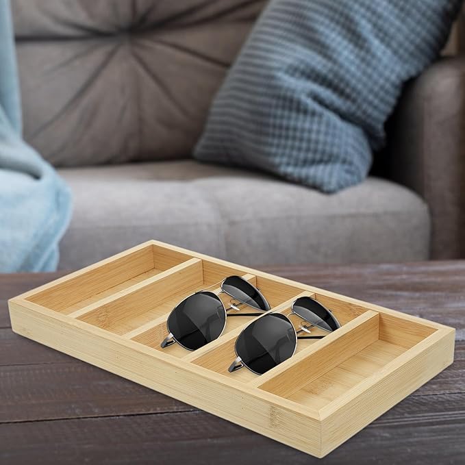 Sunglasses Organizer Tray with 5 Compartments Eyeglass Display Rack Eyewear Storage for Home and Office Desk