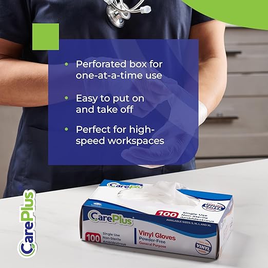 CARE PLUS Vinyl Gloves Clear Extra Large Size 1000 Count | Heavy Duty, Non-Sterile, Powder-Free, Latex-Free Rubber | Food Prep, Kitchen & Cleaning Gloves, Ideal for Professional Use
