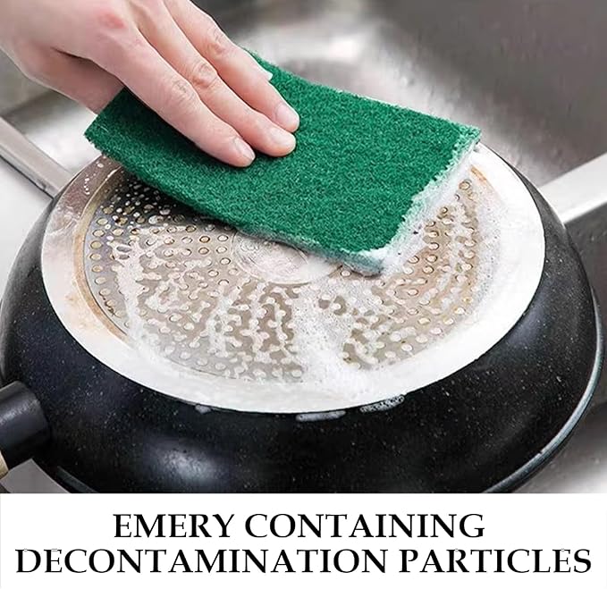 Heavy Duty Scour Pads Sponge Dish Scrubber Green Reusable Household Scrub Pads for for Dishes, Kitchen Scrubbers & Metal Grills 4 x 6 x 0.31inch (10Pcs)