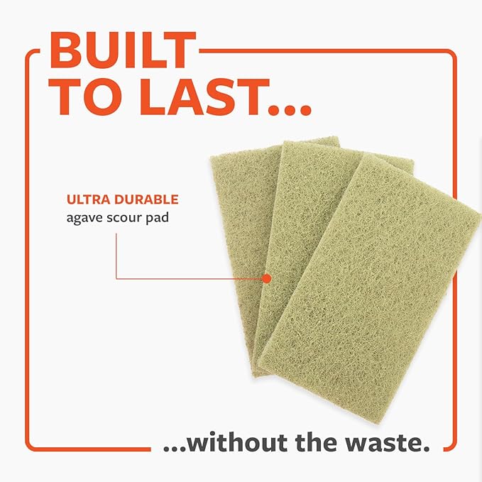 Full Circle Agave Leaf Scour Pads – Pack of 3 – Maximum Strength, Non-Scratch Dish Scrubber Made with Plant-Based & Recycled Materials, Safe for Nonstick