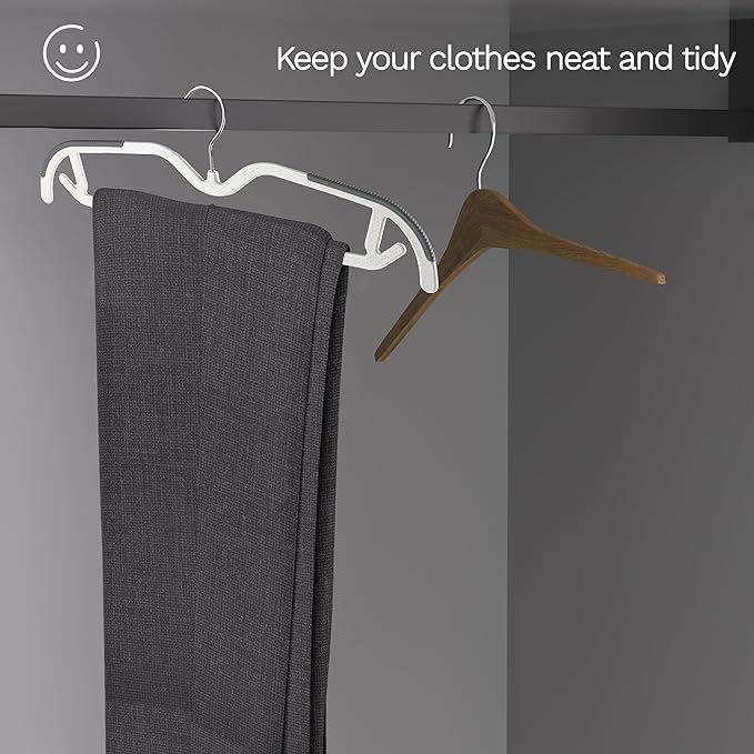 60 Pack M-Style Plastic Pants Hangers, Thin Space Saving Hanger with Rubber Pads and 360° Hook - Non Slip Clothes Hangers, Closet Organizer for Camisole, Tank Top, Dresses, Skirt - Gray