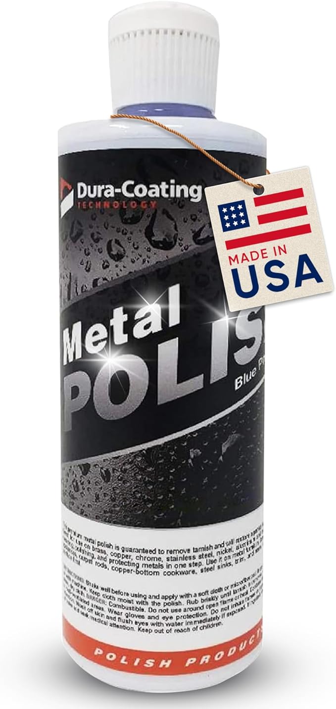 DURA-COATING TECHNOLOGY, Blue Premium Metal Polish - Perfect Brightener and Scratch Remover for Aluminum Wheels, Diamond Plate, Stainless Steel, Copper, Brass, & Nickel - (16 Ounce Bottle)
