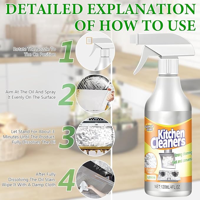 2PCS Kitchen foam Cleaner, Stubborn Stains Cleaner, Domestic Cooktops, All-purpose Kitchen Pots and Pan Cleanerrange Hoods, Kitchen Bubble Cleaner Spray, Grime and Grease, Cleanboss, 4 Fl.oz(120ml)