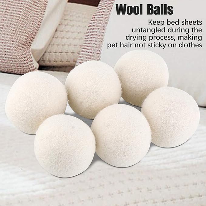 6Pcs 6cm Wool Balls Water Absorption Eliminates Static Laundry Replacement with Softener Balls Made from Materials for Clothes Drying Wool Fabric Softener Saves Money