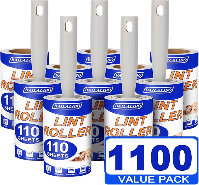 BAILALIBO Lint Rollers for Pet Hair Extra Sticky, 1100 Sheets Mega Value Set, Lint Remover for Clothes, Couch, Carpet, Dog & Cat, Furniture, Mini Travel Refills, for Daily Cleaning Tool