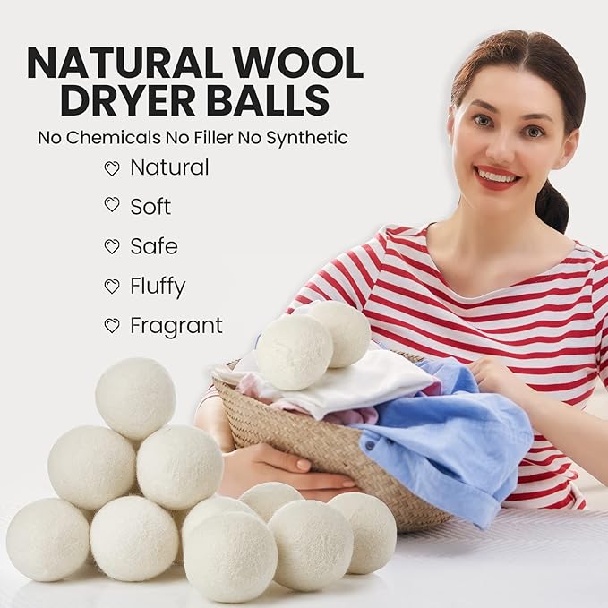 Kenning 26 Pieces Wool Dryer Balls Set, 24 Reusable Dryer Balls with 2 Muslin Bags Fabric Softener for Clothes Laundry Anti Wrinkle Anti Static Saving Energy and Time(White)