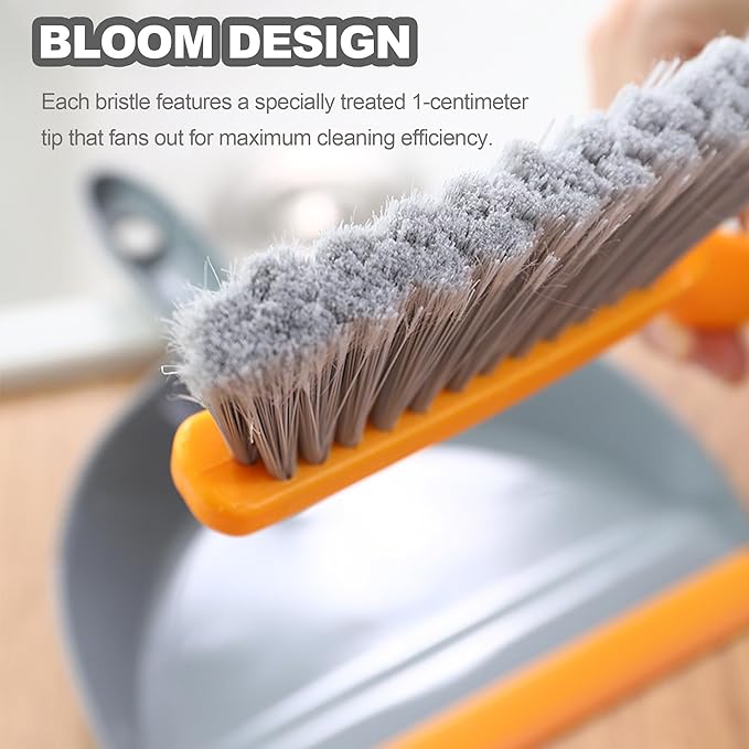 Mini Broom with Dustpan Combo Set Small Dust pan and Brush Set Quick Cleanup Debris Dust for Floor Countertop Worktop Desk Pet Cage (Grey+Orange)