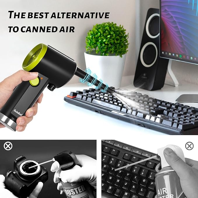 Svinkal Compressed air Duster Electric, Computer air Blower Gun, air Blower for Computer Keyboard, Cordless air Duster, for Cleaning Camera Toys Greenery Computer Keyboard, etc（Brushless Motor）