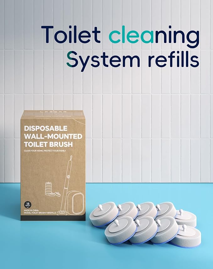 Disposable Toilet Cleaning System - Toilet Wand Kit with 36 High-Performance Refills, Wall Mounted Brush and Holder for Deep Cleaning Bathroom (Brush + 36 Refills)