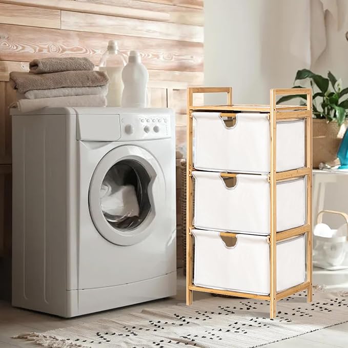 Yosoo 3 Tier Laundry Hamper Organizer with Towel Cabinet Handles, Large Capacity Box Shelf, Compact Design for Bathroom Bedroom Living Room, Ideal Storage Organizer (White)