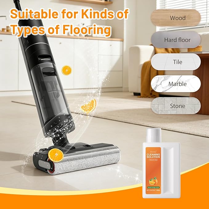 Sweet Orange Scent Floor Cleaning Solution Compatible with Dreame Cleaning Solution, Floor Cleaner for Hardwood Tile Hardfloor, Compatible Robot Vacuums with Mopping and Wet Dry Vacuum (1 bottle)