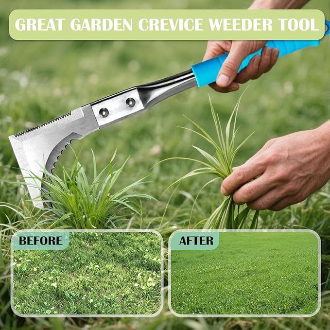 Kosoyo Crack Weeder Crack Weeding Tool Sawtooth Wave Manual Scythe Stainless Steel Gardening Tool -11.42"