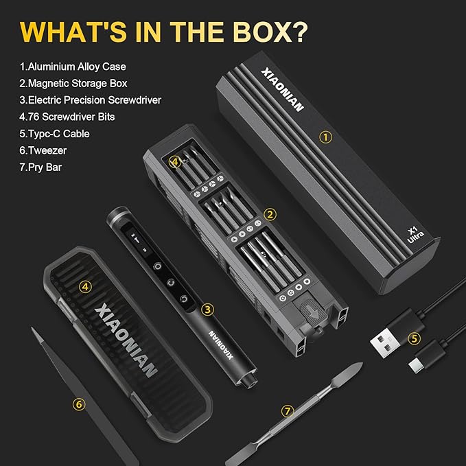 3.7V Precision Electric Screwdriver Set,76 IN 1 Mini Electric Screwdriver Cordless Set with USB Charging,5 Torque Settings Repair Tool Kit for Electronics Phone Camera Laptop Watch