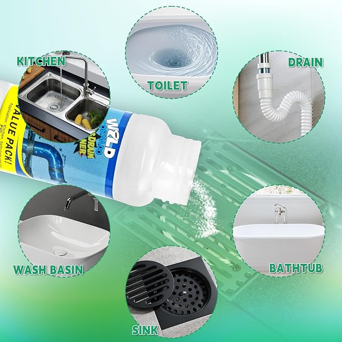 Drain Cleaner Powder, Wild Tornado Sink and Drain Cleaner Powerful Pipeline Dredging Agent, Kitchen Unblocker, Powder for Kitchen Toilet（3Pcs）