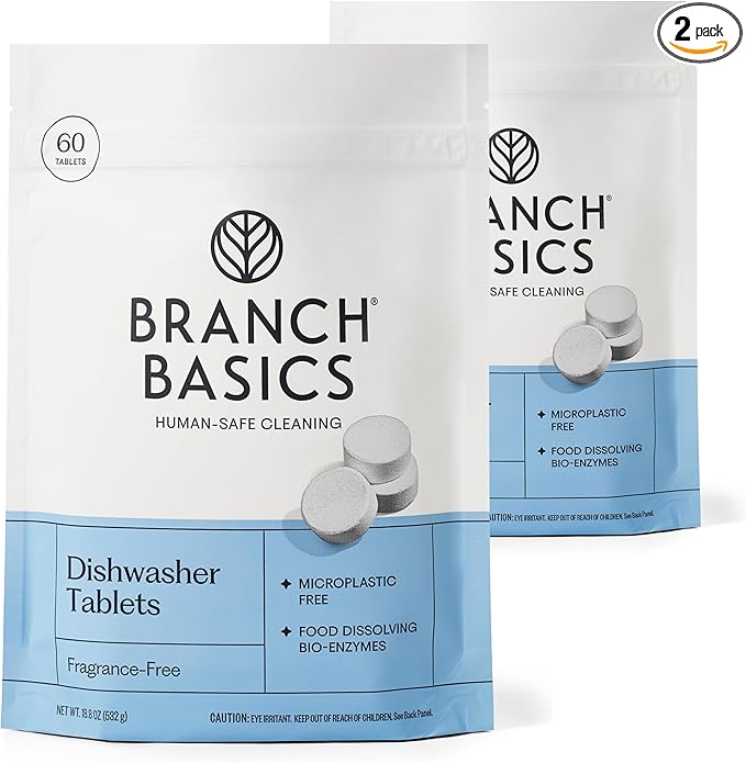 Branch Basics Dishwasher Tablets – 120 Ct | Plastic-Free, Fragrance-Free, Human-Safe | Delivers a Powerful Clean Without Harsh Chemicals (60 Count (Pack of 2))