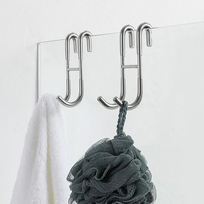 Simtive 10-Inch Shower Squeegee Set, Includes Shower Door Hook and Adhesive Hook, Squeegee for Shower Doors, Mirror and Window, Silver