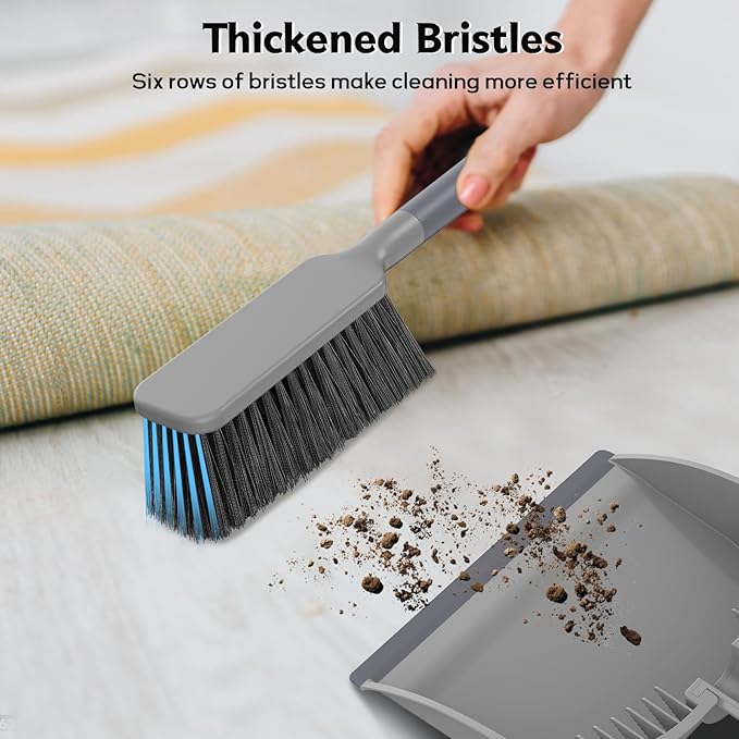 SetSail Small Dustpan and Brush Set, Nesting Snap-On Handheld Broom and Dust Pan with Teeth Portable Broom and Dustpan Set Suitable for Desktop, Pets Care, Sofa, Camping, Grey