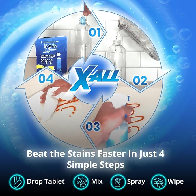 X-ALL Multi-Purpose Cleaning Tablets – Streak-Free Shine and Deep Cleaning Tablet for Home on All Surfaces, 5x Tablets Only