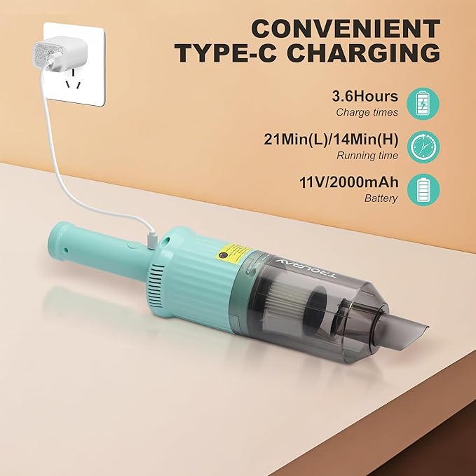 6-in-1 Rechargeable Household Stick Vacuum Cleaner, Convertible to Handheld, for All Kinds of Cleaning in Your Home on Hard Floors, Upholstery, Sofas, Cars (Green)