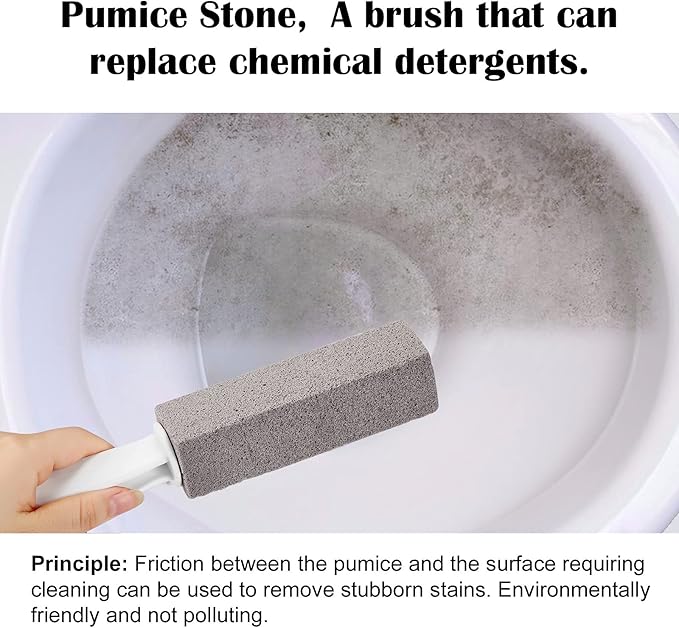 3 Pack Pumice Stone for Toilet Bowl Cleaning with Handle, Scouring Stick Remove Toilet Bowl Hard Water Rings, Calcium Buildup and Rust for Cleaning Toilet, Bathroom, Kitchen Sink, Grill (Gray)