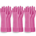 Reusable Waterproof Household Dishwashing Cleaning Rubber Gloves, Non-Slip Kitchen Glove (Pink, Medium (Pack of 3))