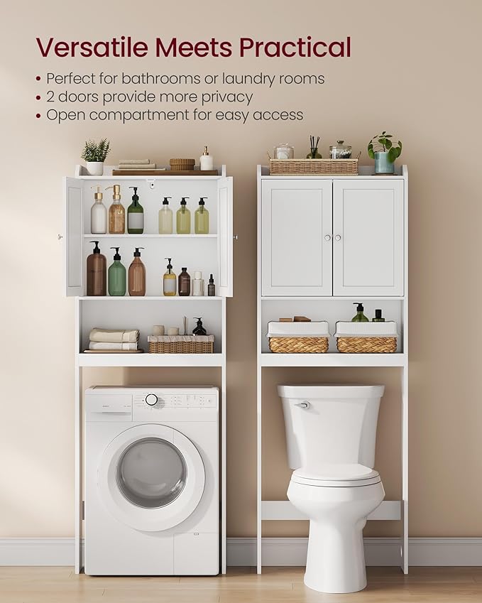 VASAGLE Over the Toilet Storage Cabinet, Bathroom Storage Cabinet with Doors, Adjustable Shelves, Space-Saving, Modern, 7.9 x 24.6 x 70 Inches, Cloud White UBTS008WH01S