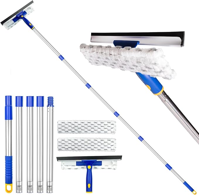 ITTAHO 86.6" Window Squeegee Cleaner,2 in 1 Window Cleaning Tool Kit,Shower Squeegee with Extension Pole，Glass Cleaning Tools for Shower Glass,Indoor/Outdoor High Window Cleaning-Two Pads