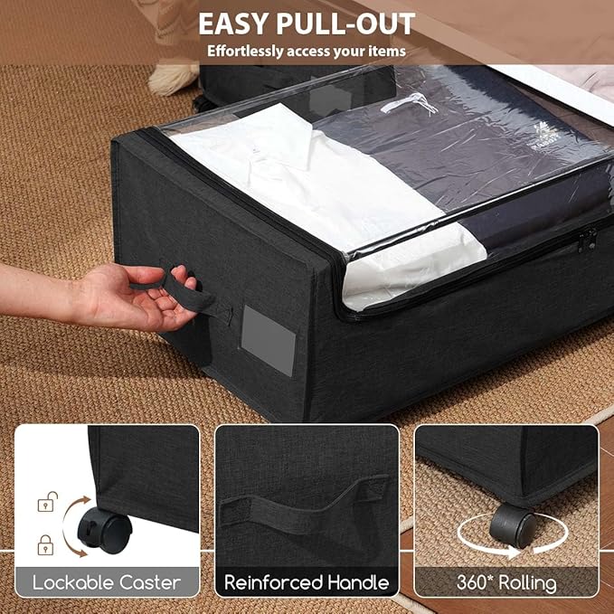 FOUCSSOMEI Under Bed Storage with Wheels, Under The Bed Storage Drawers On Wheels, Rolling Underbed Drawers, Lockable, Heavy Duty, XXXXL Size 90L