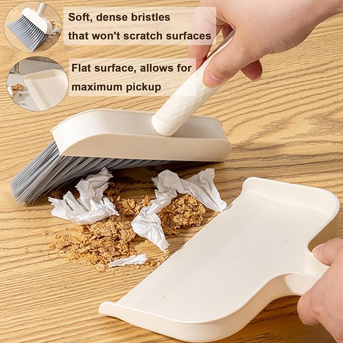 Mini Handheld Broom and Dustpan Set, Small Dust Pan and Brush Set Cleaning for Keyboard, Tabletop, Office Desk, Camping, Gardening, Pet, Car, Tiny Broom with Dustpan Combo for Children Learn Cleaning