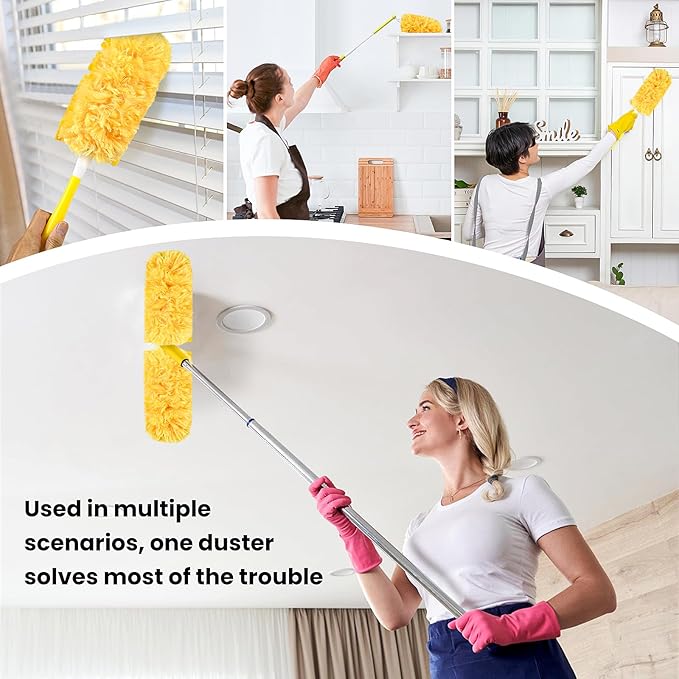 Heavy Duty Duster Refills for swiffer Duster, Disposable Dusters Kit for Cleaning Dusting Furniture Blind Ceiling Fan, Electrostatic Lock-Dust Technology 360 Feather Duster，60 Duster and 1 Handle