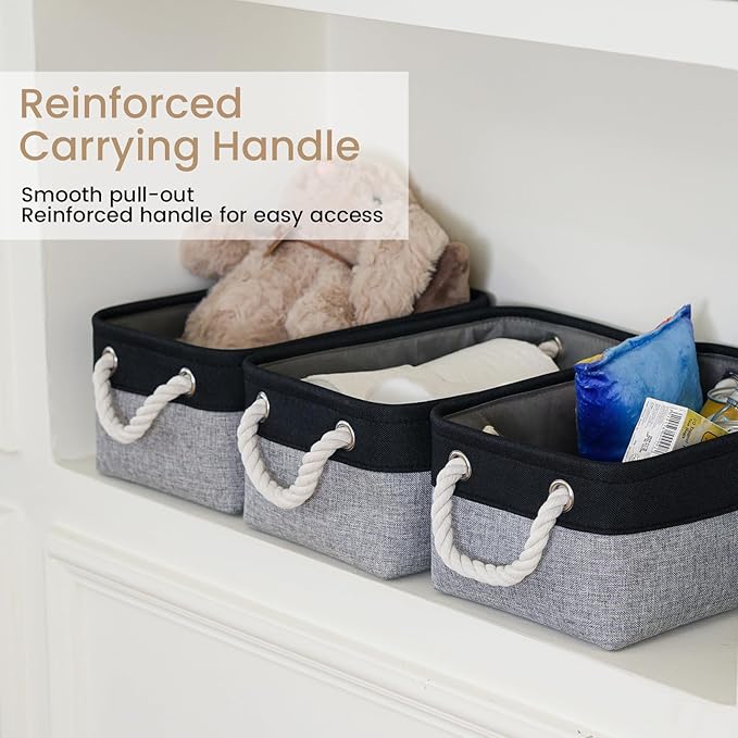 Storage Baskets for Shelves 11.8x7.9x5.2 Inch-Foldable Fabric Organizing Storage Bins with Handles, Closet & Bathroom Organizer, Home Storage for Kitchen, Office (6-Pack, Black&Gray)