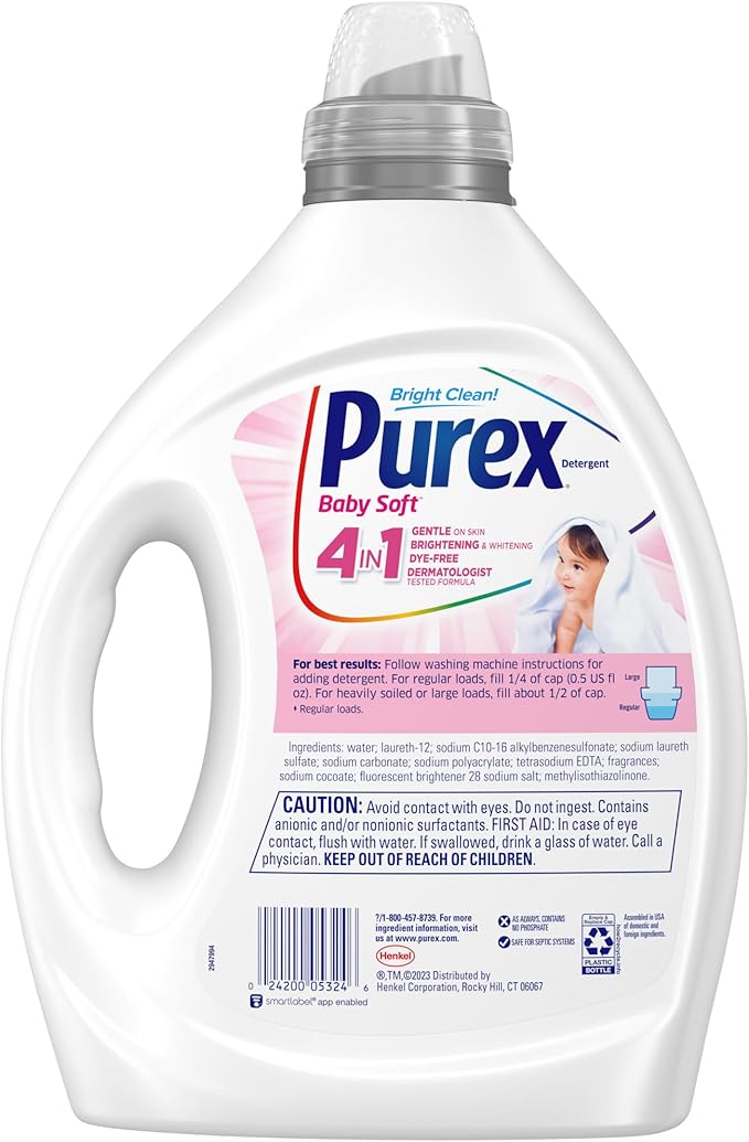 Purex Baby Laundry Detergent Liquid,Ultra Concentrated,82.5 fl oz,165 Loads,Hypoallergenic,Dye Free,Gentle on Skin,(Pack of 2)