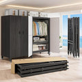 Heavy Duty Covered Clothes Rack with Magnetic Door Foldable Portable Wardrobe Closet for Hanging Clothing Rolling Black Metal Garment Rack on Wheels Closet System (Black, 74.7in)