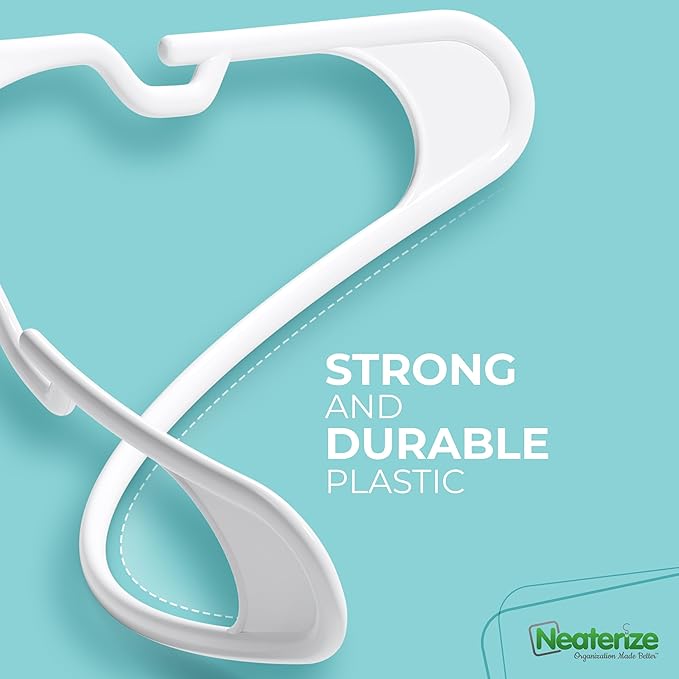 NEATERIZE Clothes Hangers Plastic 20 Pack for Adults - Plastic Hangers, The Perfect Coat Hanger and Space Saving Clothes Hangers for Closet, Percheros Ganchos para Colgar Ropa Hangars - White Hangers