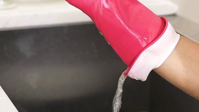 Casabella Premium Waterblock Reusable Household Cleaning Gloves, Medium, Pink (Pack of 2)