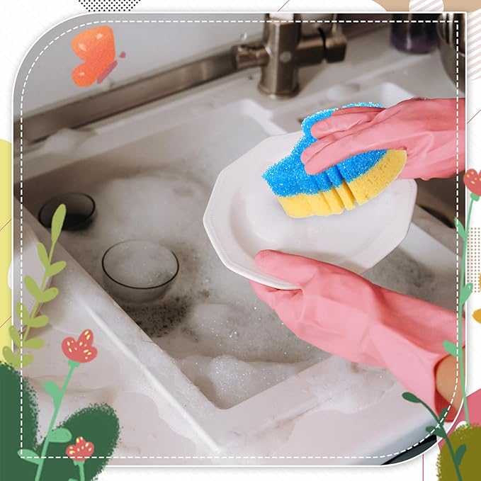 3 Pcs Dual Sided Scrub Sponge Multi Functional Cute Temperature Sensitive Non Scratch Dish Sponge for Washing Dishes Kitchen Bathroom(Cat,Pink, Orange, Blue)