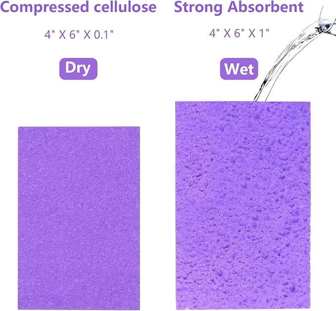 Cellulose Sponges, Large Size 4" x 6" x 1" - Heavy Duty Scrub Kitchen Sponge, Clean Tough Messes Without Scratching Kitchen Cleaning Pads, Pop Up Eco DIY (6 Pack), Purple