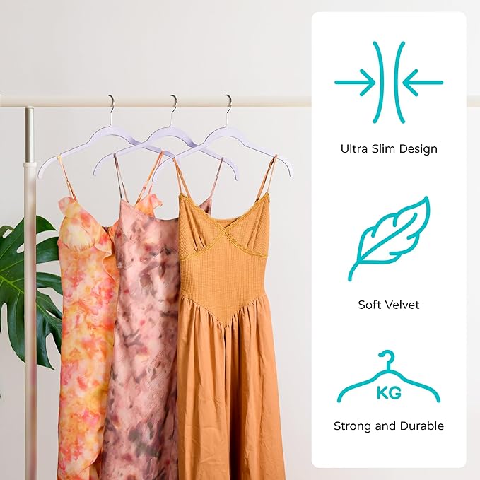 Sishynio 30 Pack Velvet Hangers - Non Slip Slim Hangers for Closet Organization, Space Saving Clothes Hangers with Notches for Dresses, Shirts(Purple)