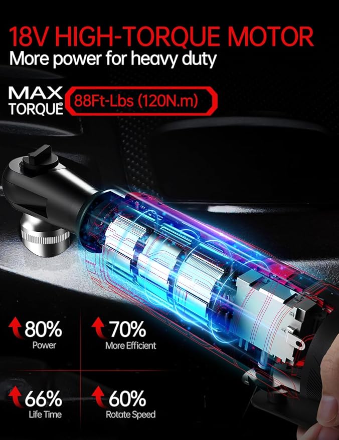 1/2 Inch Cordless Ratchet Wrench, for Milwaukee M18 Battery, 88Ft-Lbs, 0-400RPM, Electric Ratchet Wrench Set with Variable Speed Trigger, Reinforced Head, R&F Switch, 7 Sockets, 3/8" to 1/4" Adapter